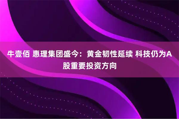 牛壹佰 惠理集团盛今：黄金韧性延续 科技仍为A股重要投资方向